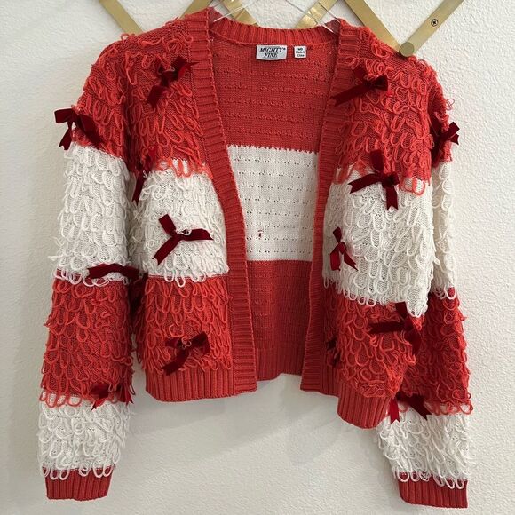 Might Fine Knot Loop Velvet Bow Cardigan Medium - Picture 4 of 9